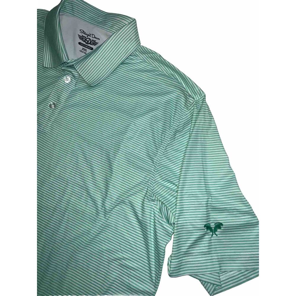 Straight Down Polo Shirt Men Size XXL Green Striped Performance Golf Embroidered - Picture 3 of 16